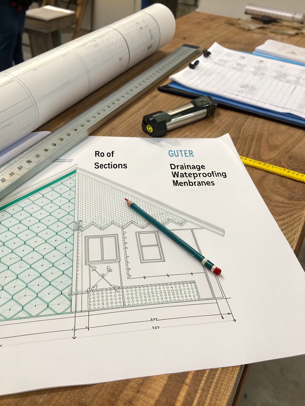 Architectural blueprints for a modern roofing system